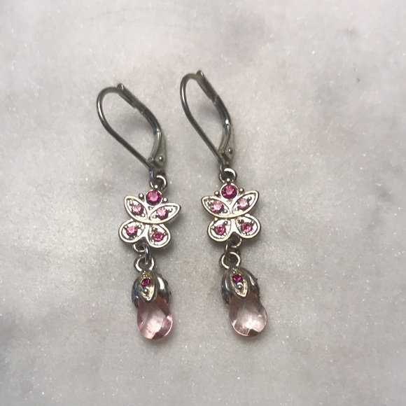 Butterfly crystal drop earrings - Picture 3 of 5